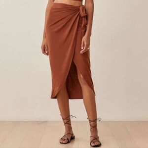 Reformation The Rika Knit Wrap Midi Skirt Brown L